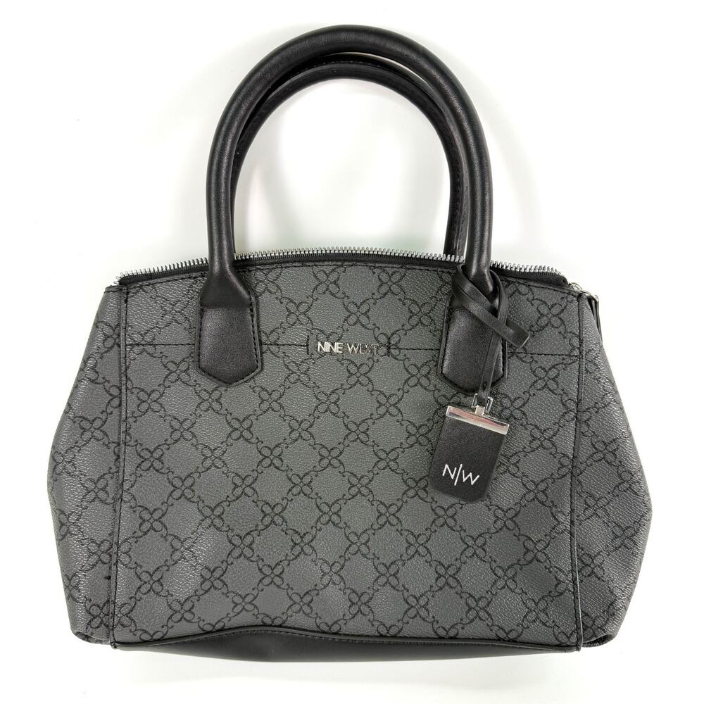 Nine West Dark Gray / Black Handbag Purse Silver Zipper Logo 3-Compartment Tote